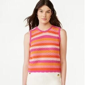 NWT Free Assembly Women Sleeveless Striped Crochet Knit Sweater Top‎ Size S Pink